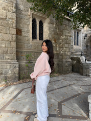 Soft Blush Off The Shoulder Knit Sweater