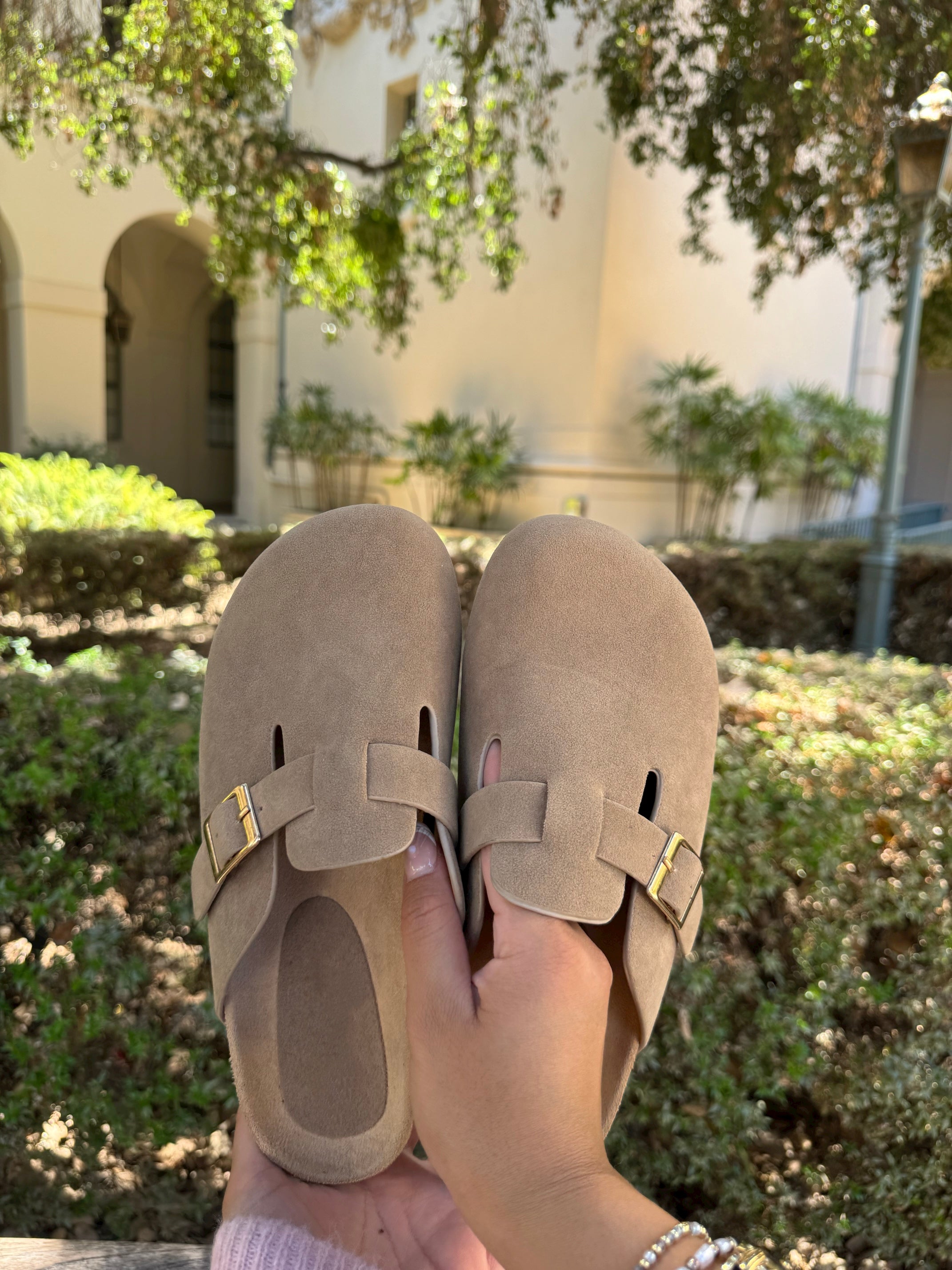 Boston Suede Clogs (Light Taupe)