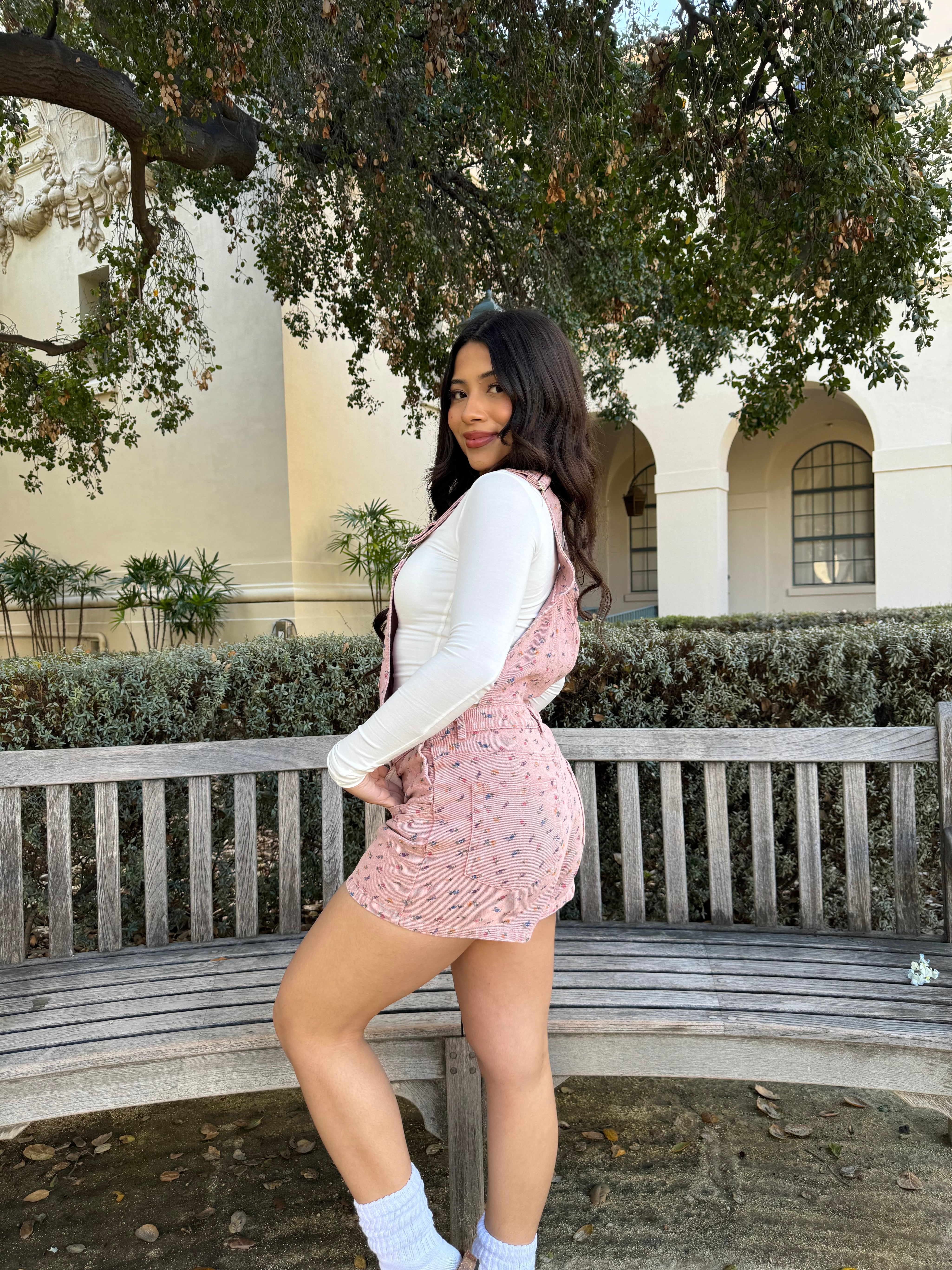 Flower Blossoms Denim Short Overalls