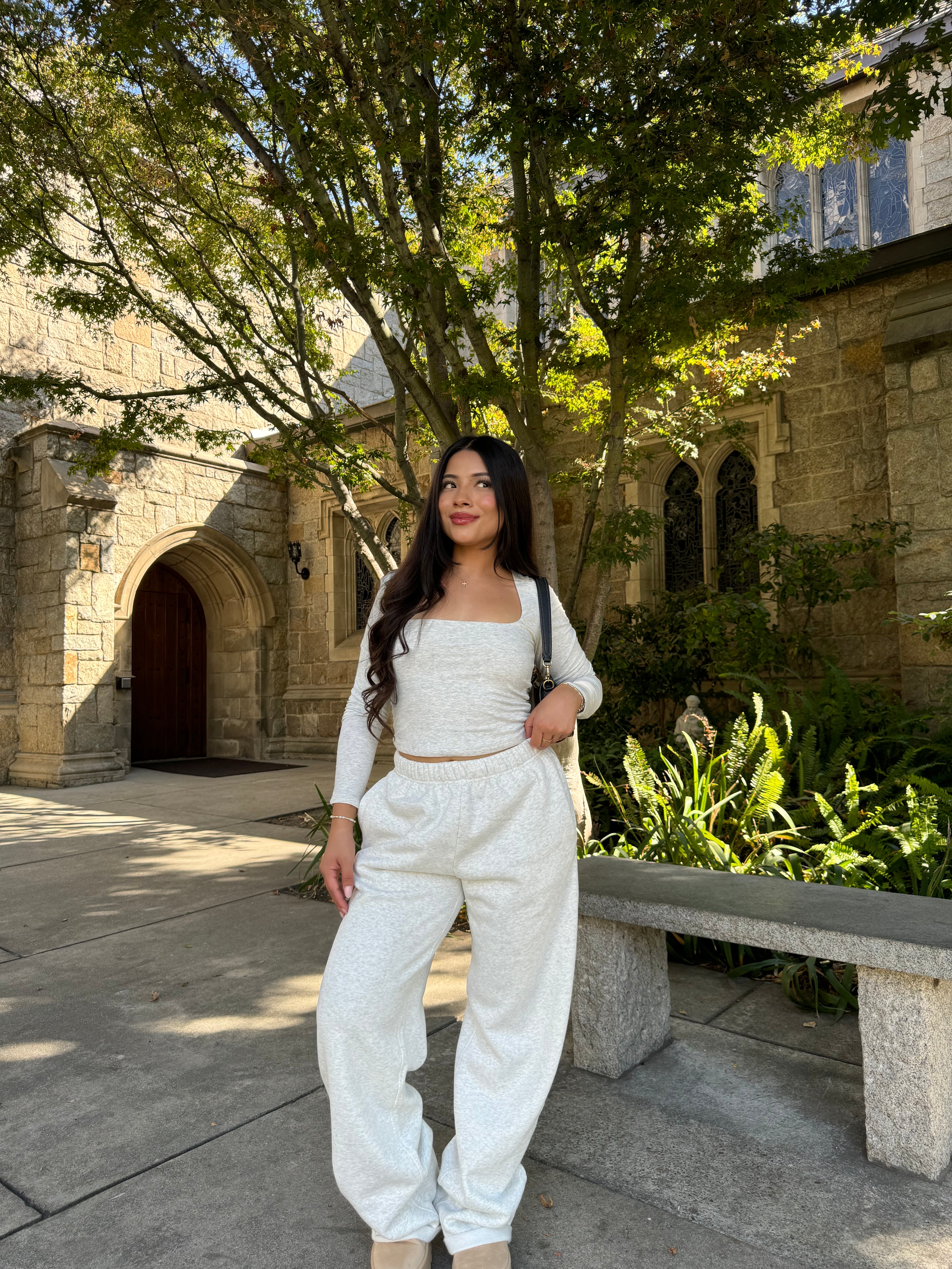 Simple Things Straight Leg Sweatpants (Heather White)