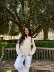Linen Long Sleeve ( Tan & White)