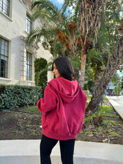 Simple Things Zip Up Oversized Hoodie (Cranberry)