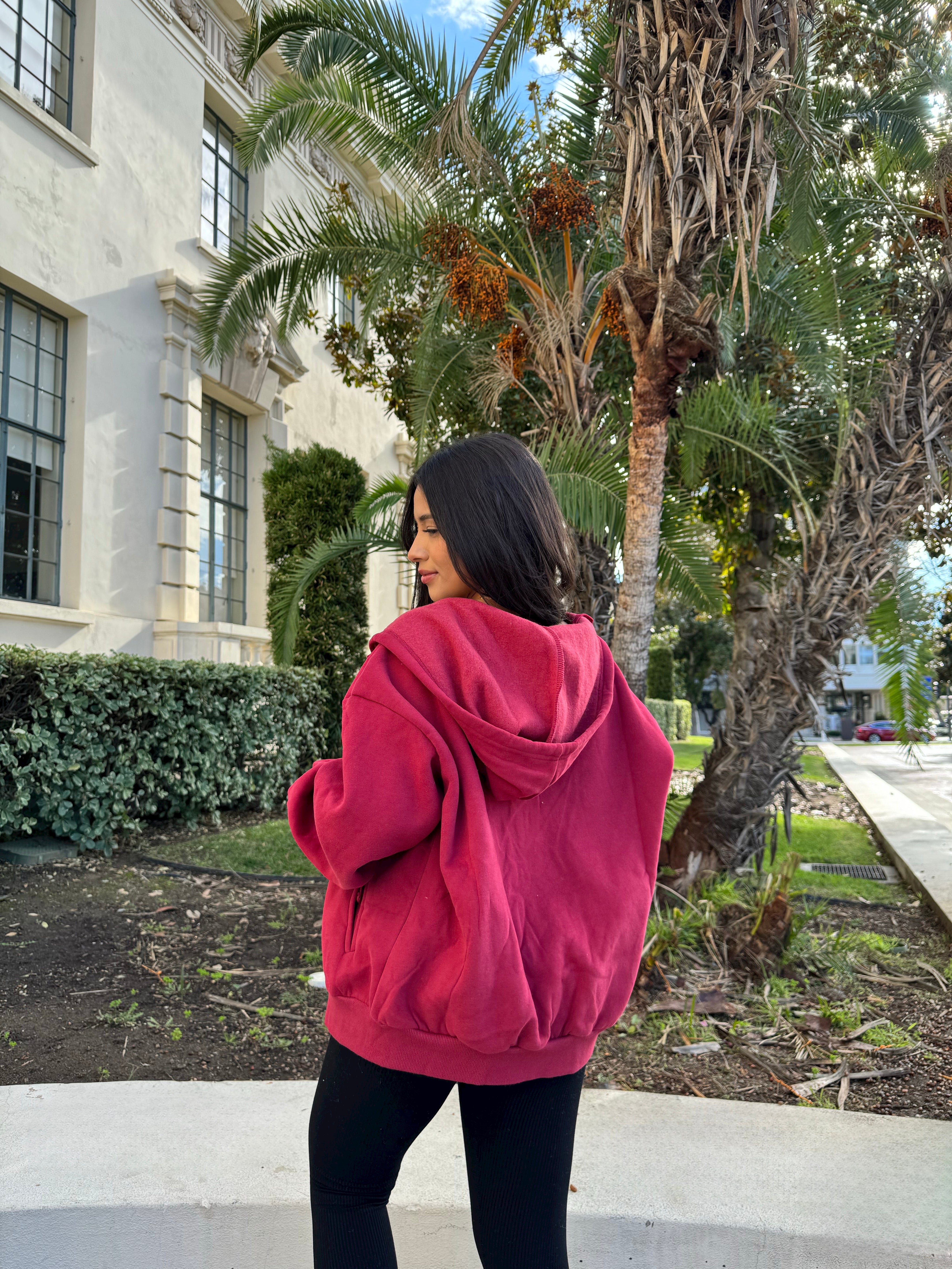 Simple Things Zip Up Oversized Hoodie (Cranberry)