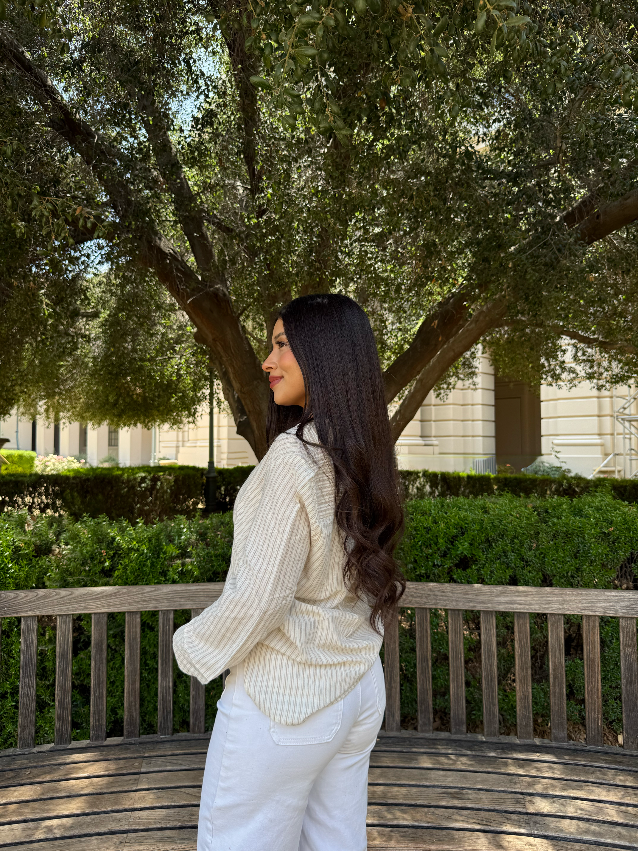 Linen Long Sleeve ( Tan & White)