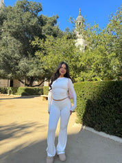 Lust Butter Foldover Flared Leggings (White)