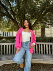Simple Things Zip Up Oversized Hoodie (Fuchsia)