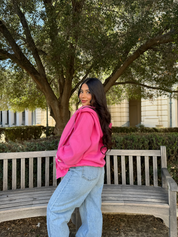 Simple Things Zip Up Oversized Hoodie (Fuchsia)