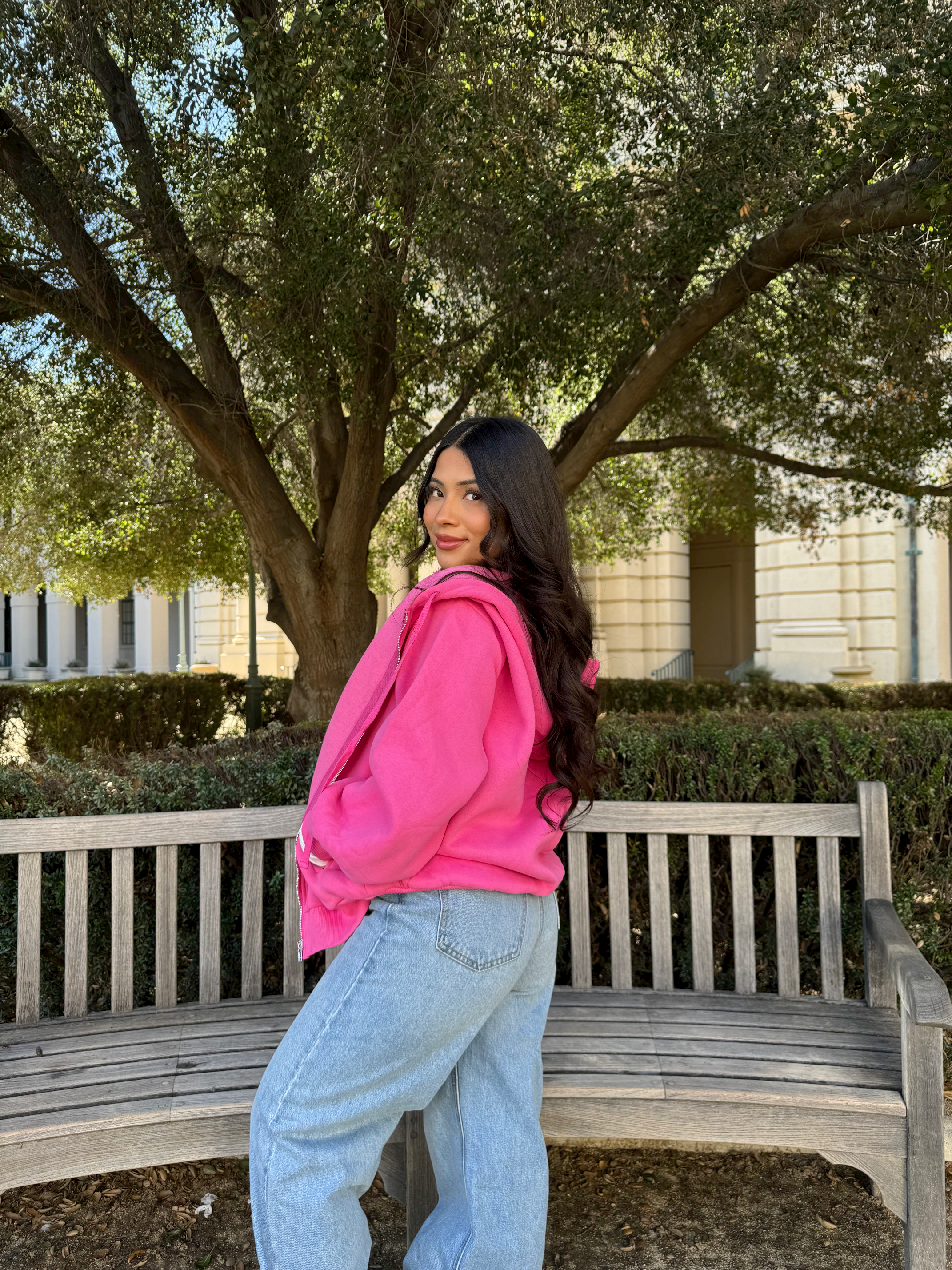 Simple Things Zip Up Oversized Hoodie (Fuchsia)