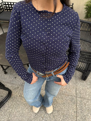 Sweet Navy Polka Cardigan (Matching Headband Included)