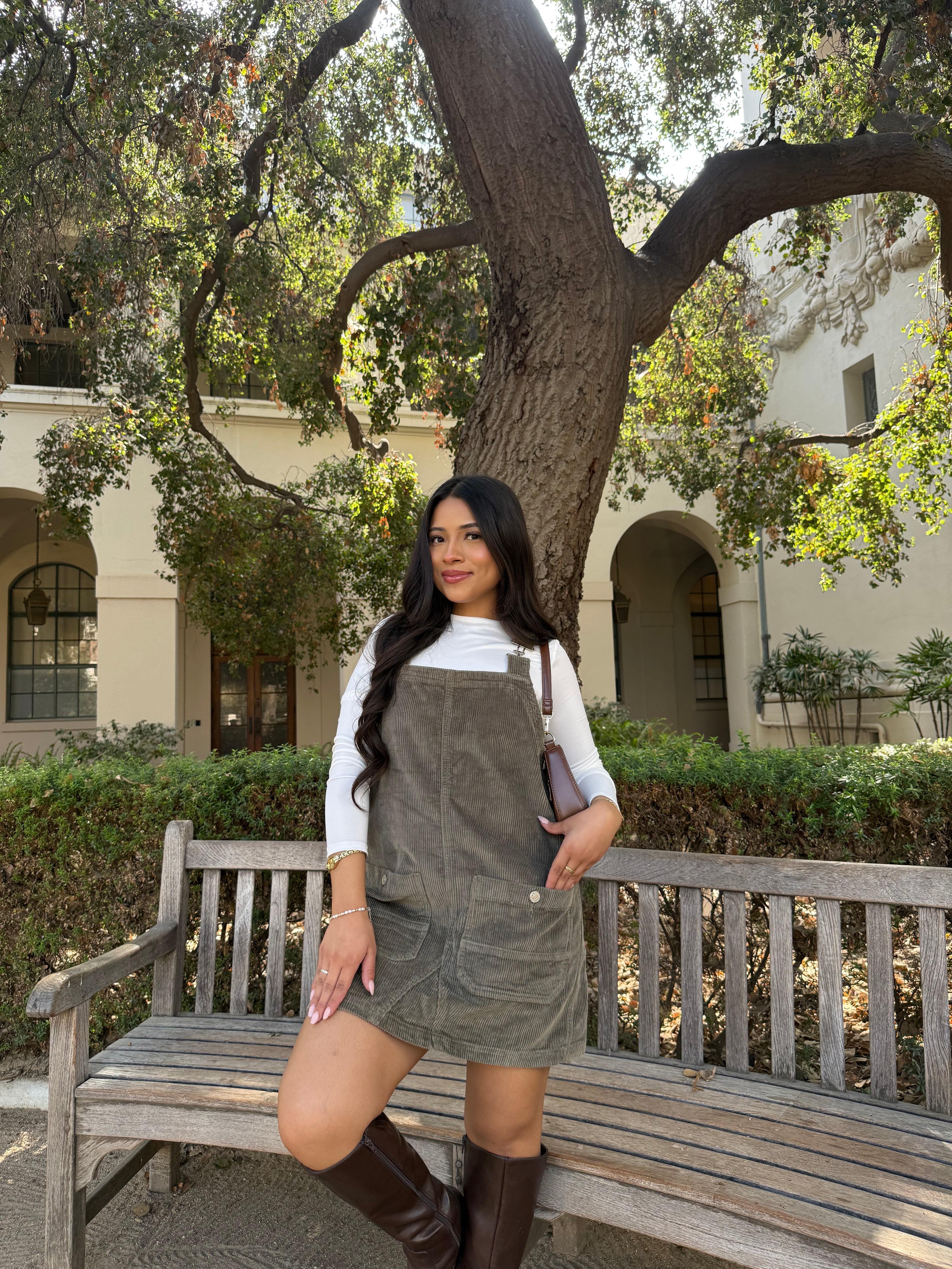 Brooke Corduroy Overall Dress (Olive)