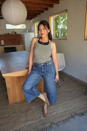 Mid Rise Wide Leg Capri Jeans (Dark Denim)