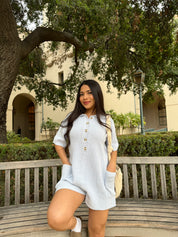 She's a Keeper Knit Romper Short Sleeve (Light Blue)