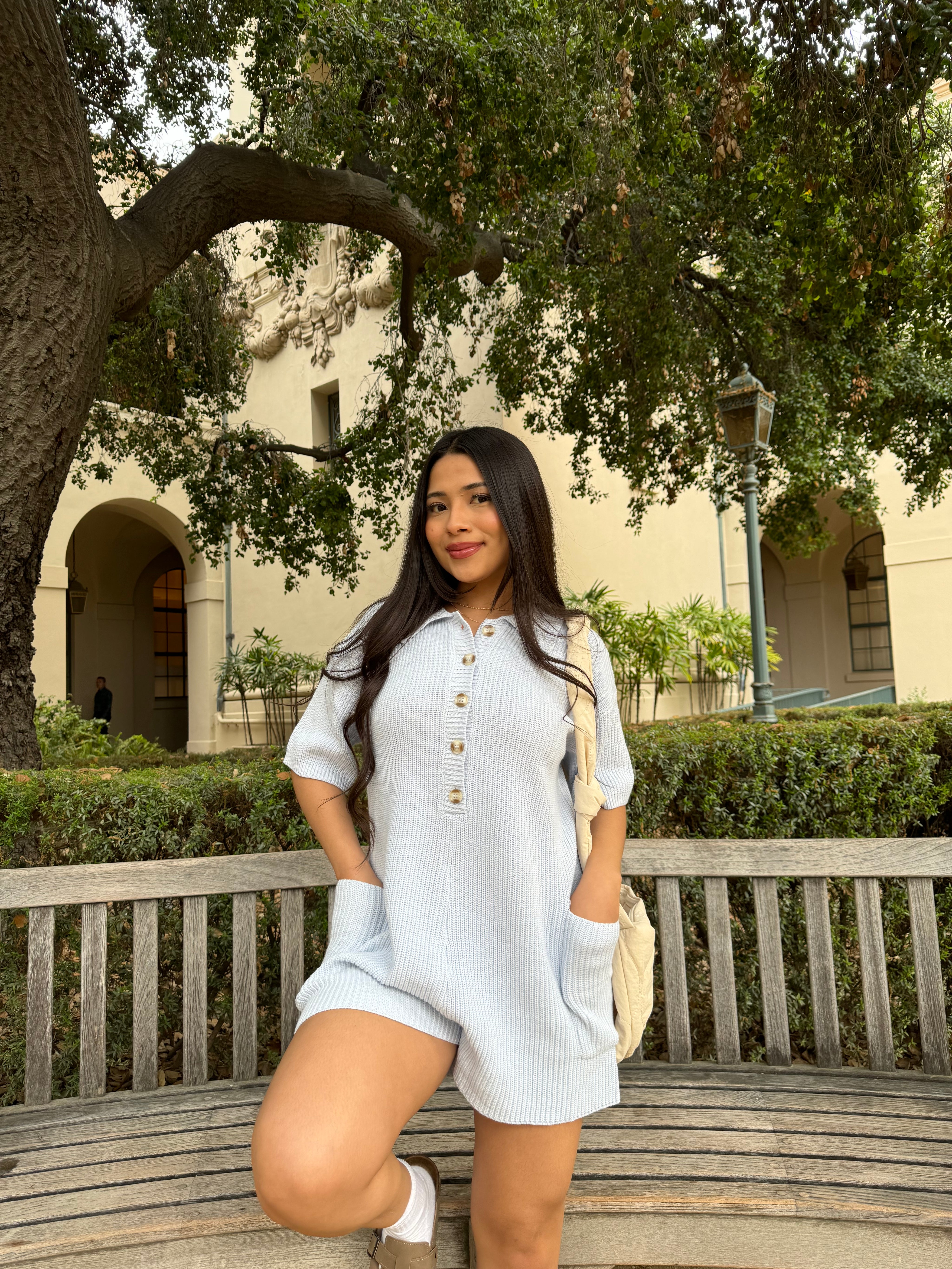 She's a Keeper Knit Romper Short Sleeve (Light Blue)