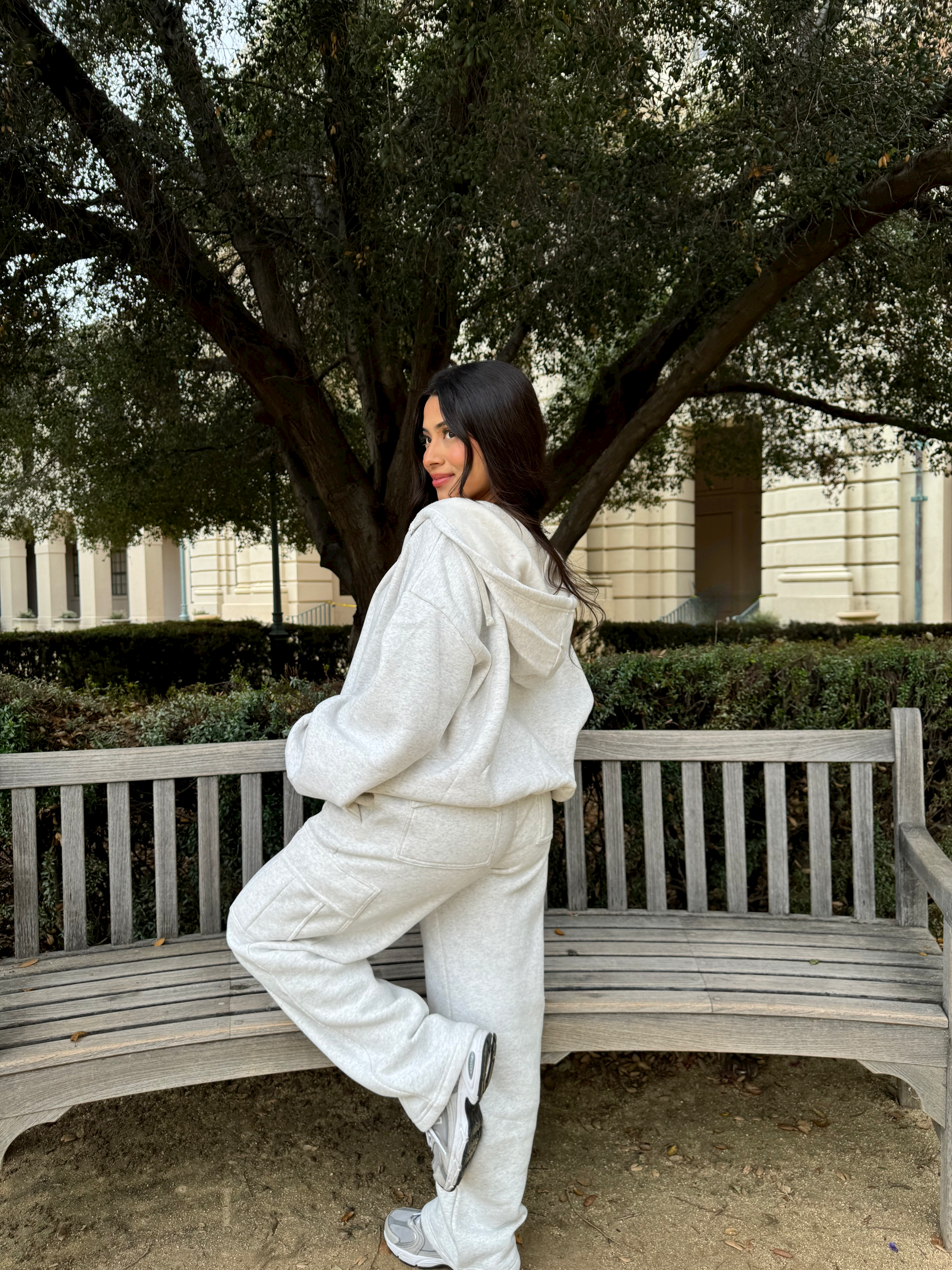 Simple Things Zip Up Oversized Hoodie (Heather White)