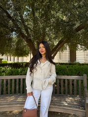 Linen Long Sleeve ( Tan & White)
