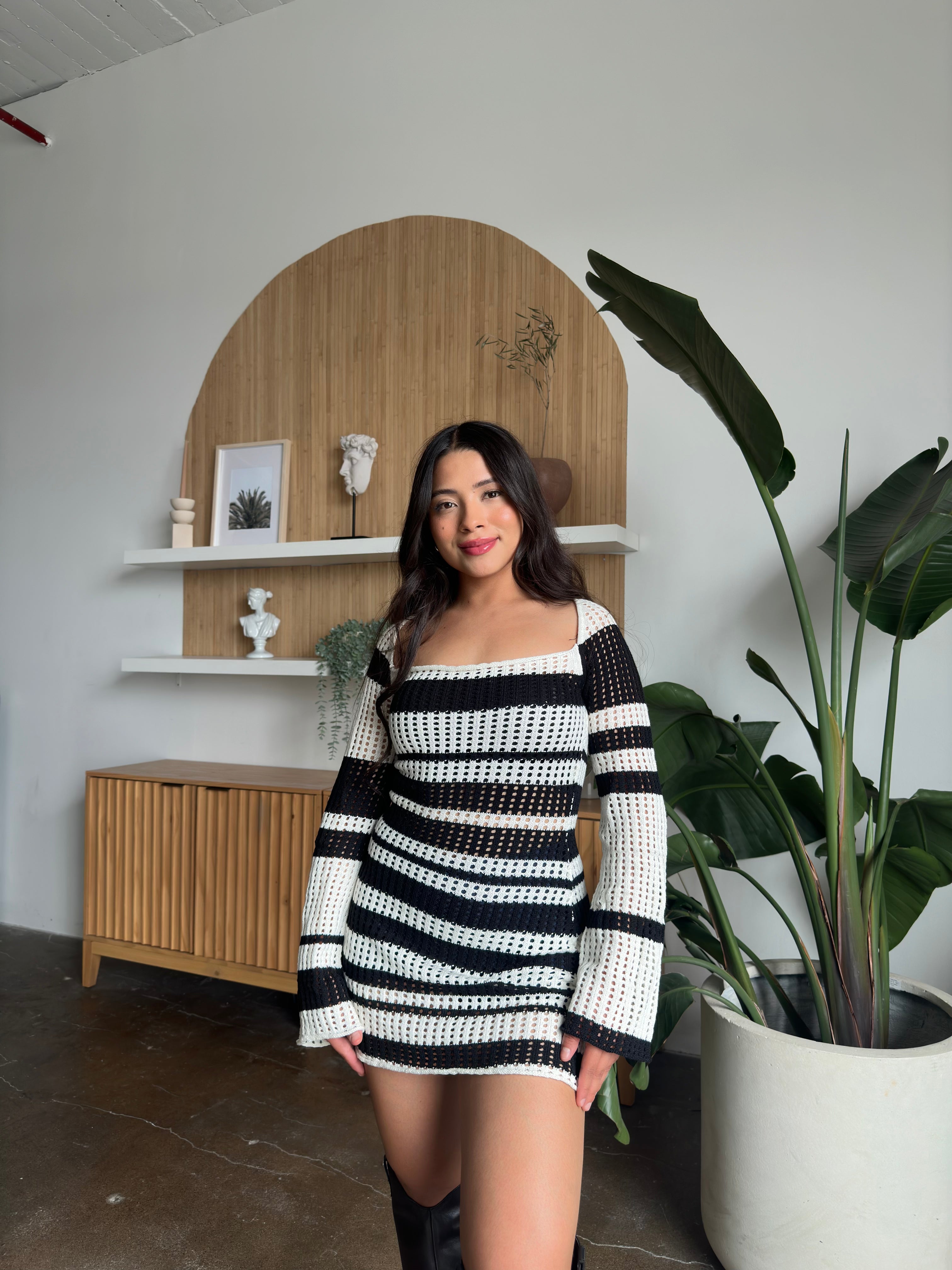 Summer Nights Crochet Dress(Black & White)