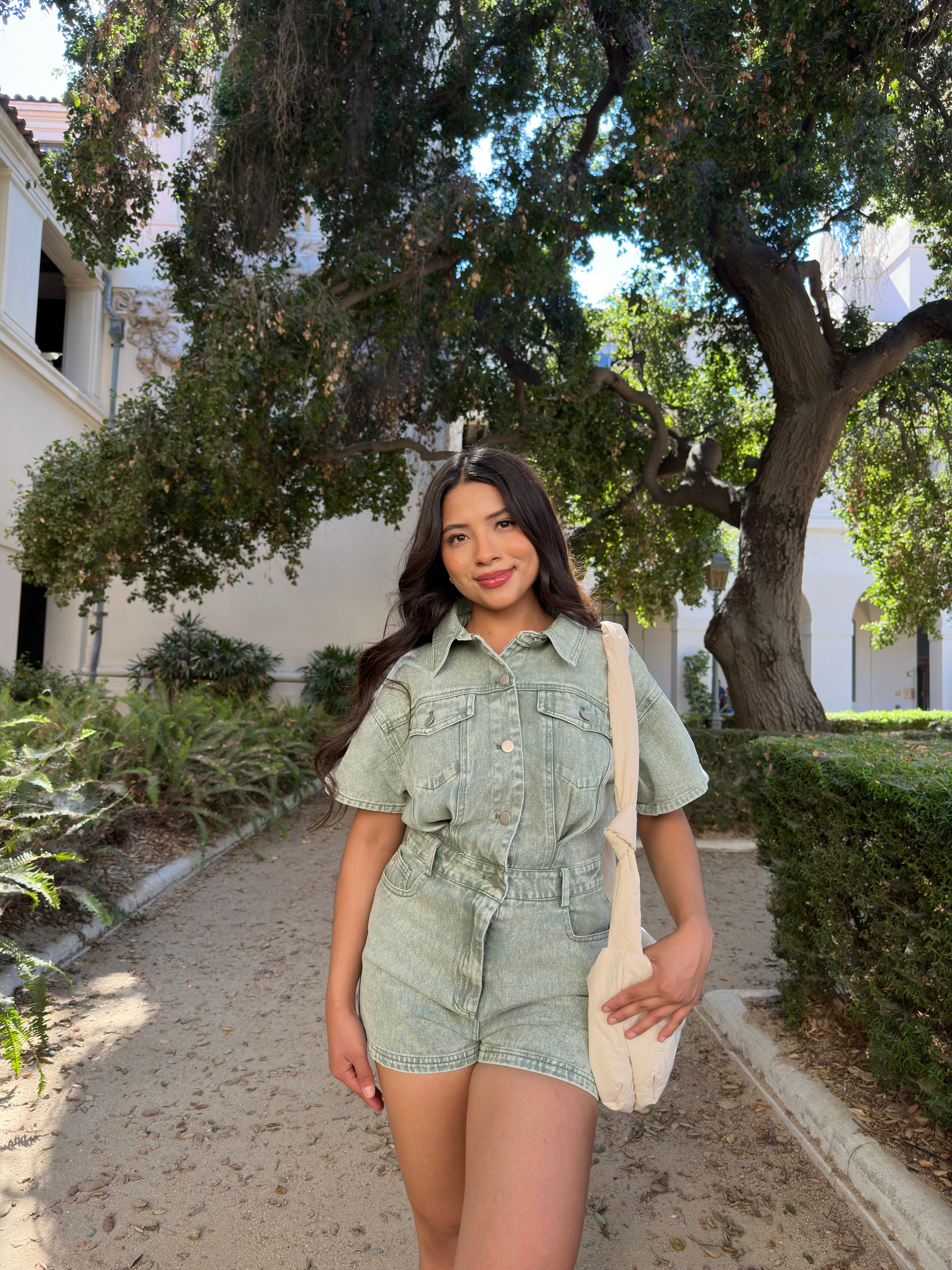 Renewal Denim Romper (Sage)
