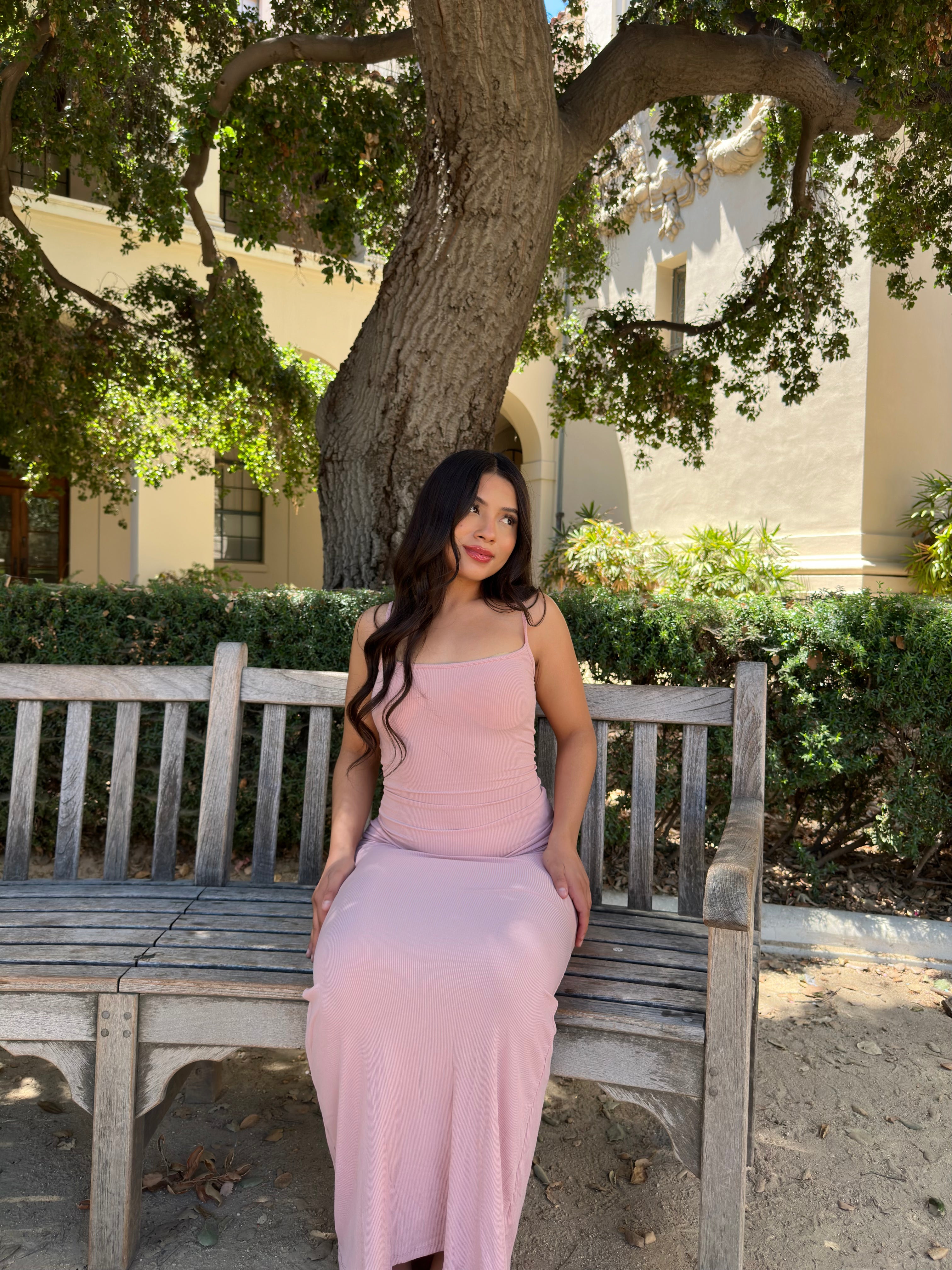 Soft Lounge Ribbed Long Slip on Dress(Petal)