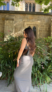 Soft Lounge Ribbed Long Slip on Dress(Heather Grey)