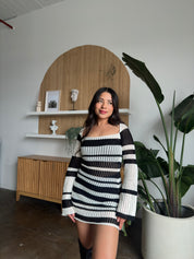 Summer Nights Crochet Dress(Black & White)