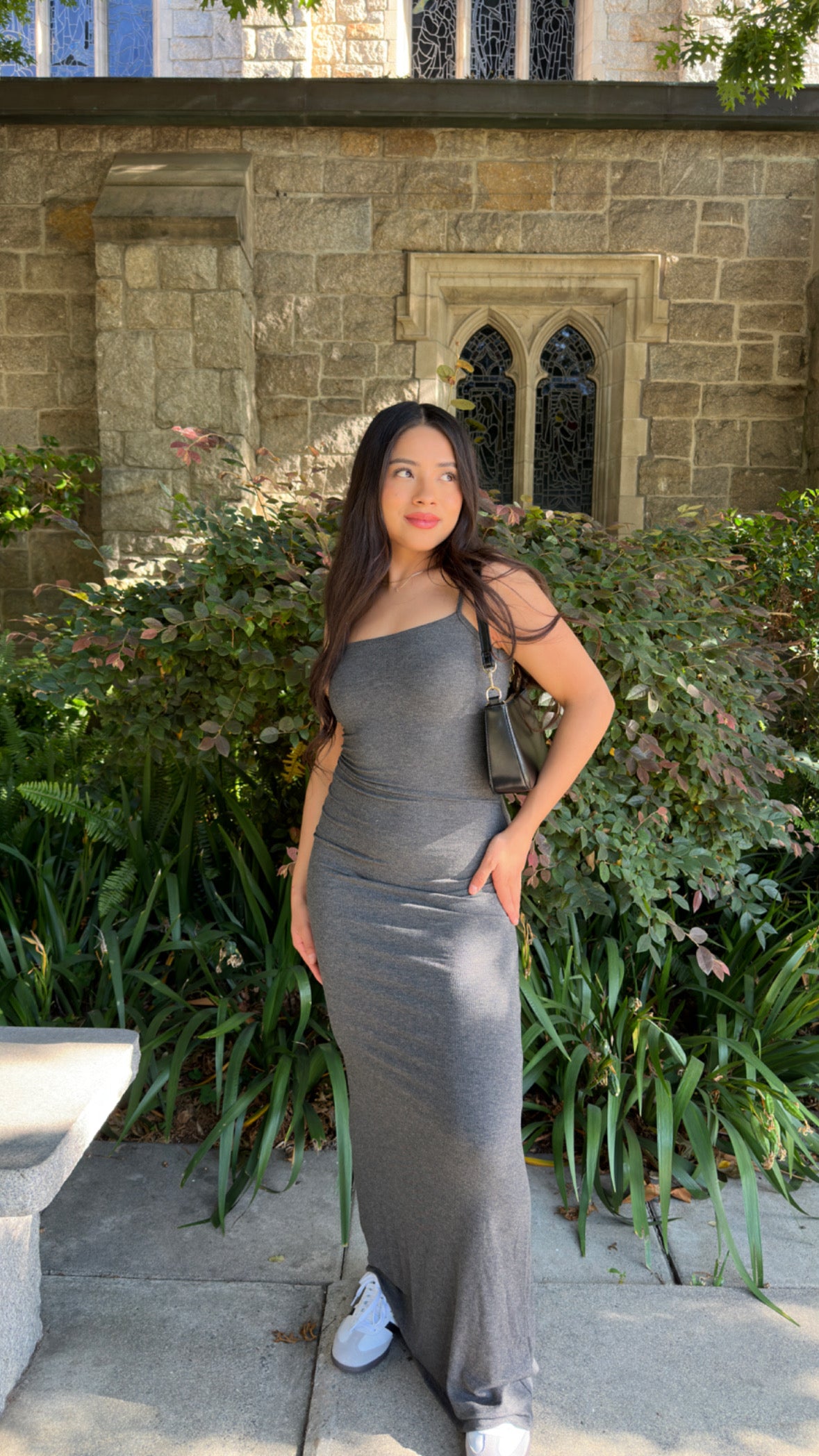 Soft Lounge Ribbed Long Slip on Dress(Heather Grey)