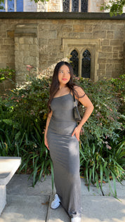Soft Lounge Ribbed Long Slip on Dress(Heather Grey)