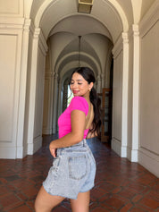 Open-Back Lust Butter Short Sleeve (fuschia)