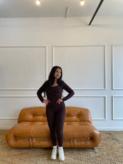 Florence Long Sleeve Jumpsuit a (Chocolate)