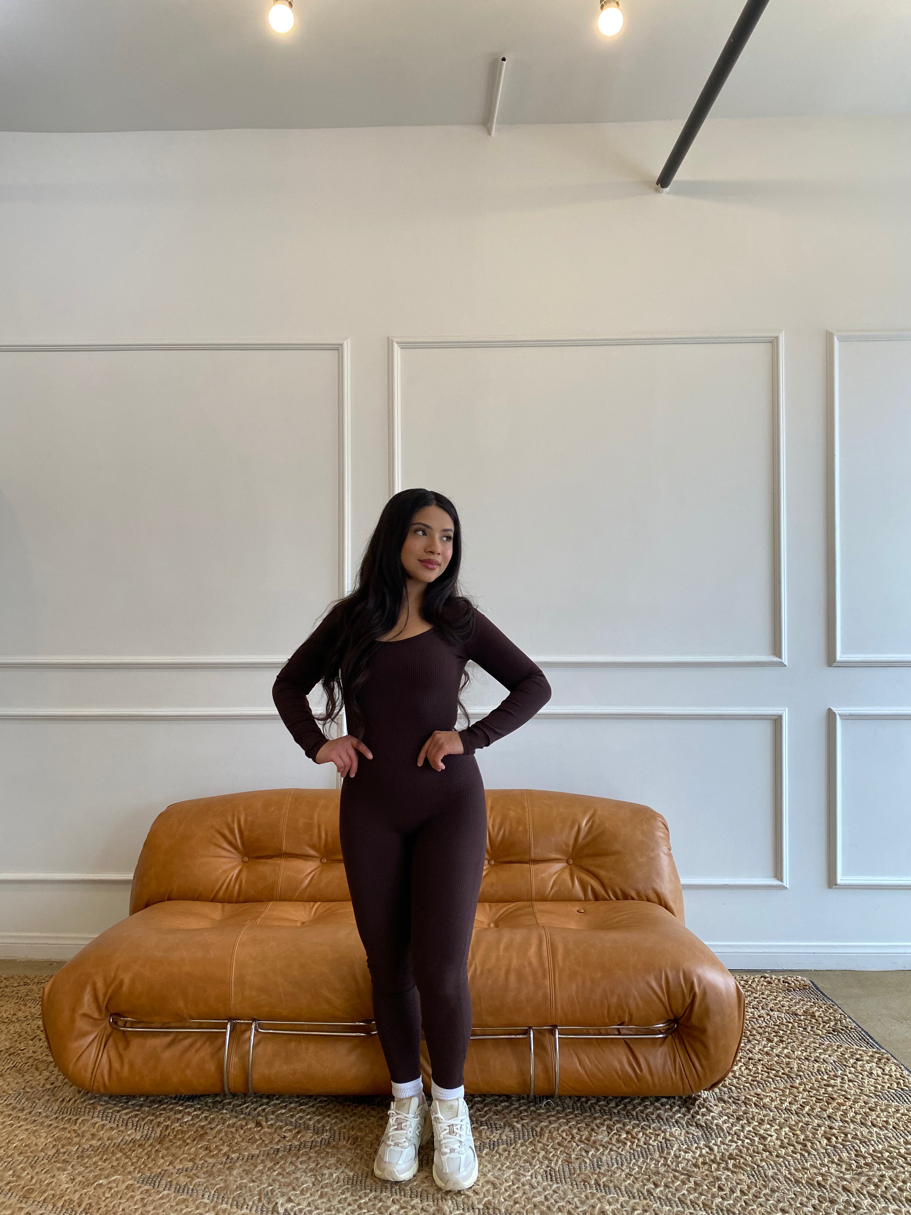 Florence Long Sleeve Jumpsuit a (Chocolate)